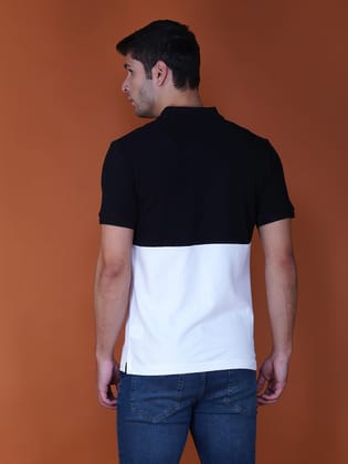 Men’s Premium Cotton Color Block Polo T-shirt Black/White