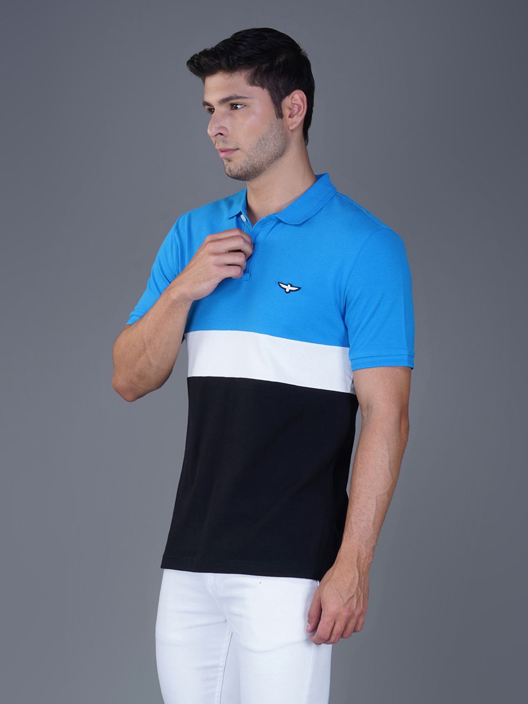 Men’s Premium Cotton Color Block Polo T-shirt Blue/White/Black 