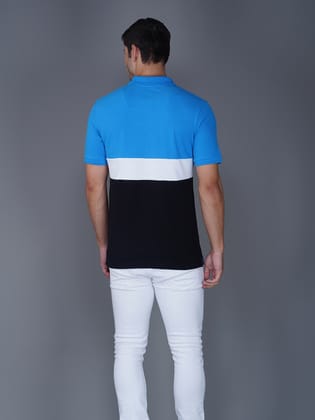 Men’s Premium Cotton Color Block Polo T-shirt Blue/White/Black 