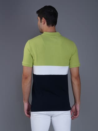  Men’s Premium Cotton Color Block Polo T-shirt Lime/White/Navy