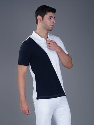 Men’s Premium Cotton Color Block Polo T-shirt White/Navy