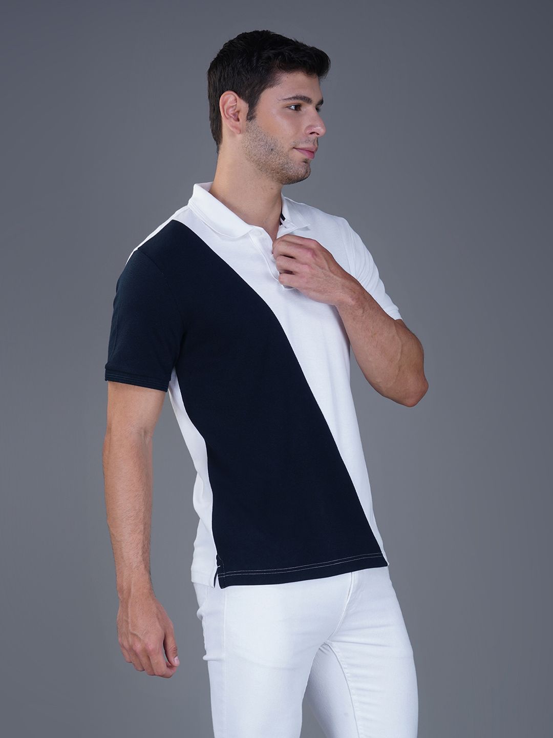 Men’s Premium Cotton Color Block Polo T-shirt White/Navy