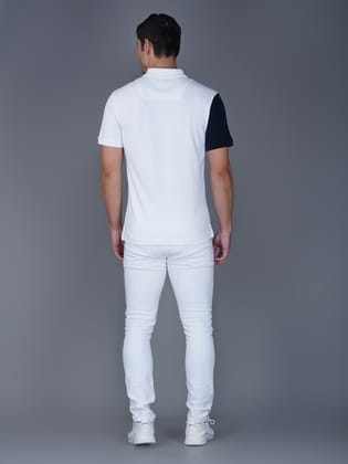 Men’s Premium Cotton Color Block Polo T-shirt White/Navy
