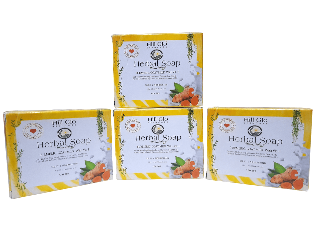 Hill Glo Herbal Soap – Turmeric, Goat Milk with Vitamin E (Pack of 4 x 100g)