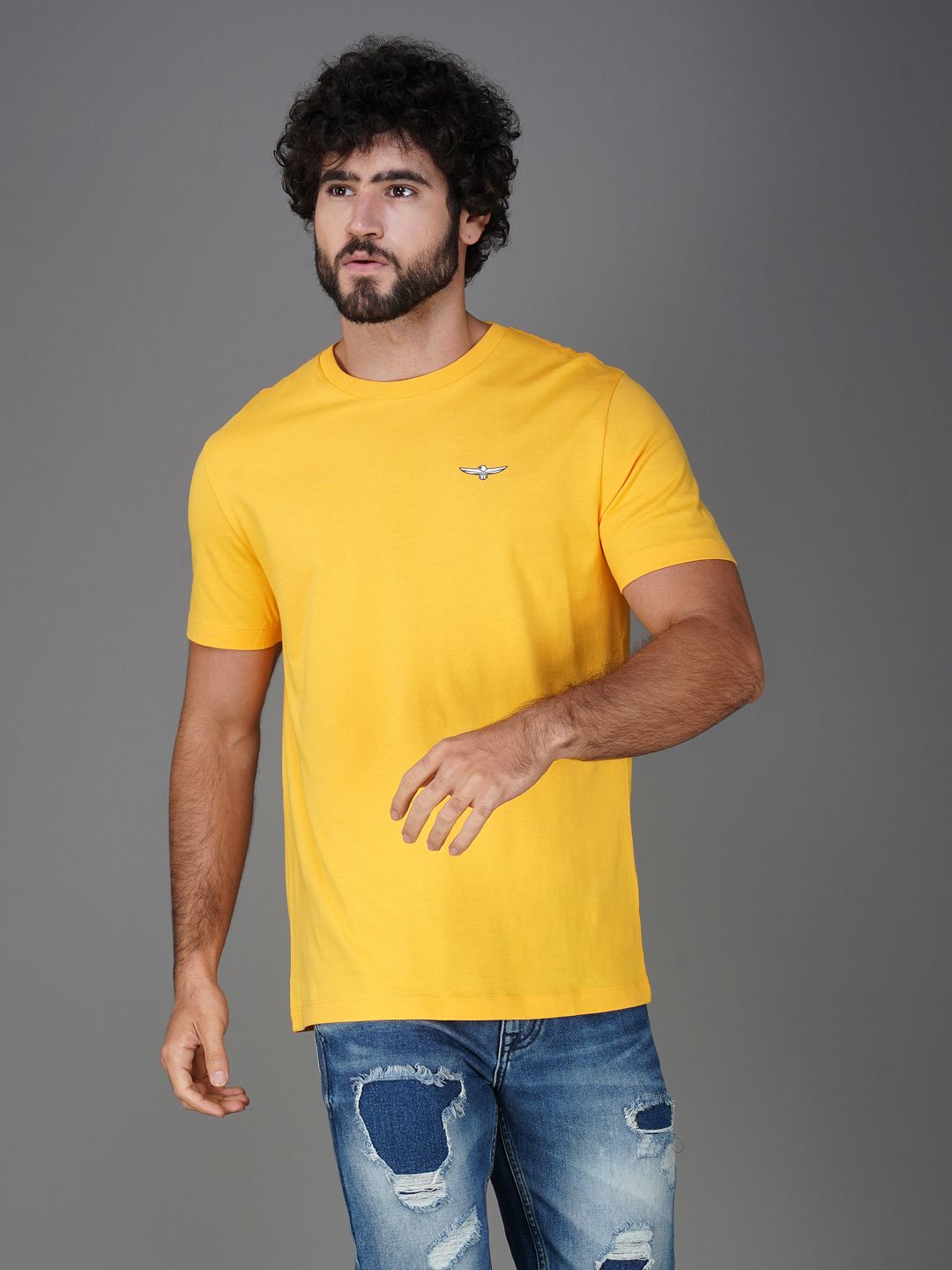 Men's Casual Cotton Jersey Tee-European Fit Yellow