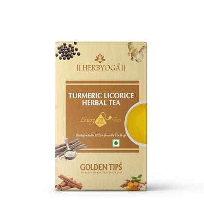 Golden Tips Turmeric Mulethi Herbal Tea, Soothing Caffeine-Free Tea with Ginger, Cinnamon & Black Pepper Nourishing Blend for Immunity, Digestion & Relaxation