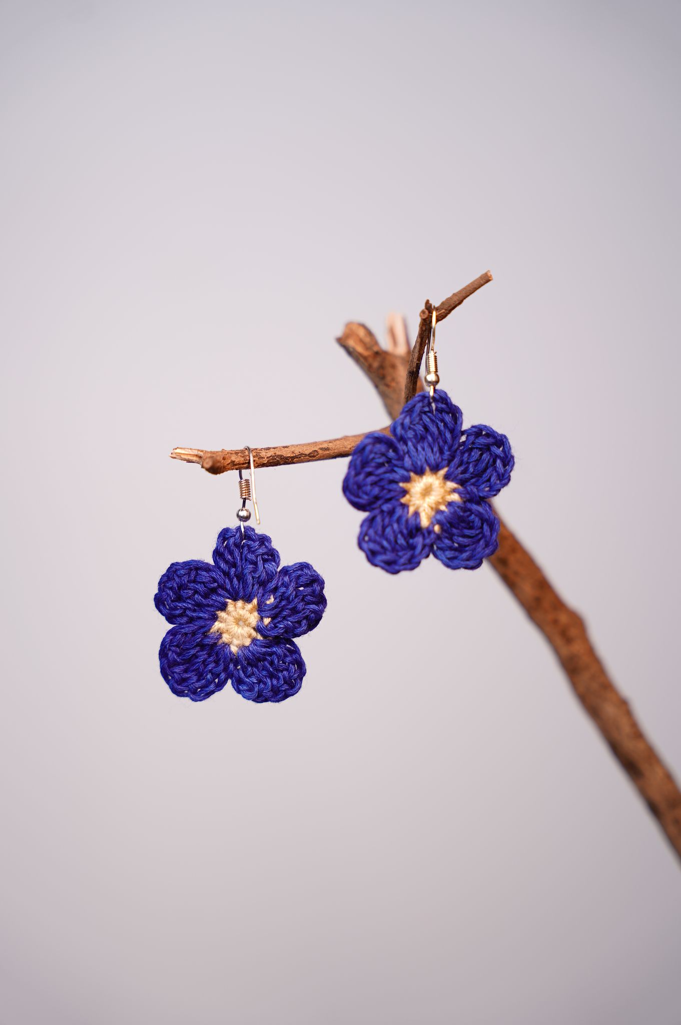 Pair of Handmade Hand-Woven Blue Flower Earring