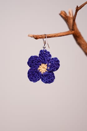 Pair of Handmade Hand-Woven Blue Flower Earring