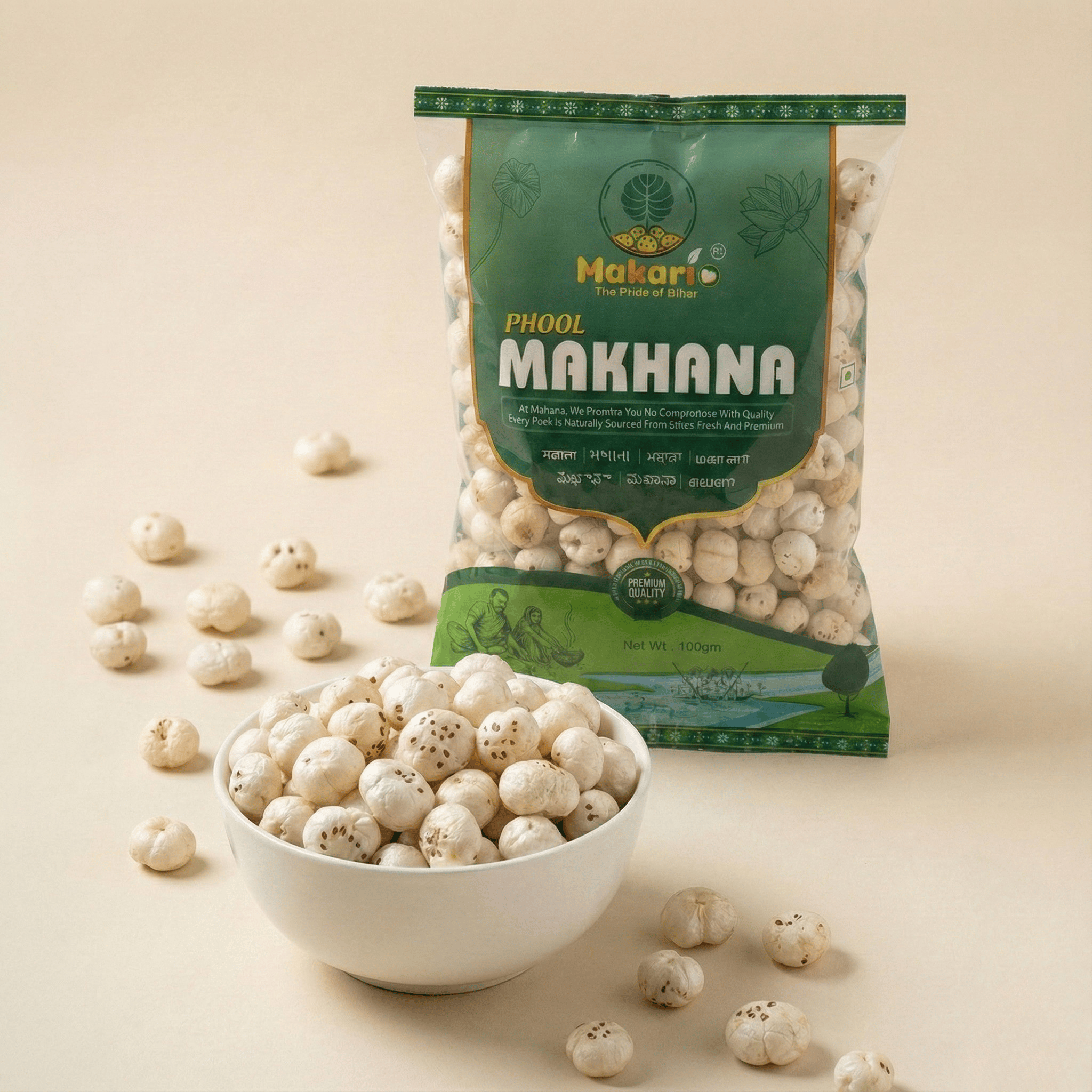 Makario Phool Makhana – Premium Quality Lotus Seeds | 100% Natural & Healthy Snack | 100g Pack