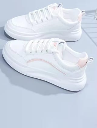 Stylish White Lace-Up Casual Sneakers for Women
