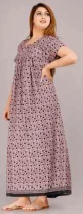 Women's Mustard Printed Cotton Nighty | Relaxed Fit Full-Length Night Gown