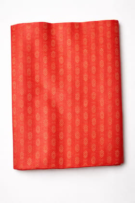 Premium Dark Orange Jacquard Unstitched Blouse Piece – 1 Meter Soft Fabric with Gold Butta Design