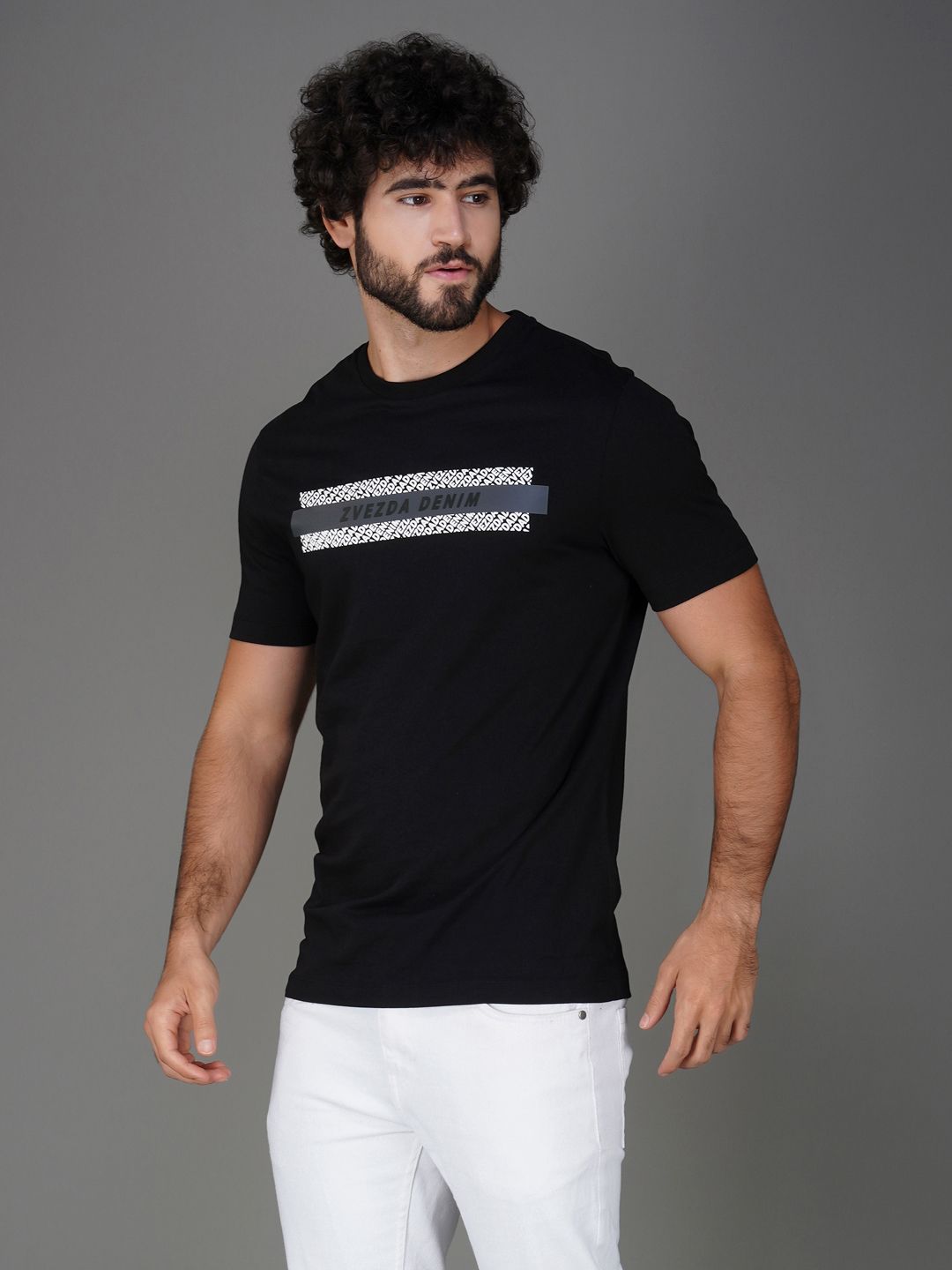 Men's Soft Cotton Jersey Branded Tee Black