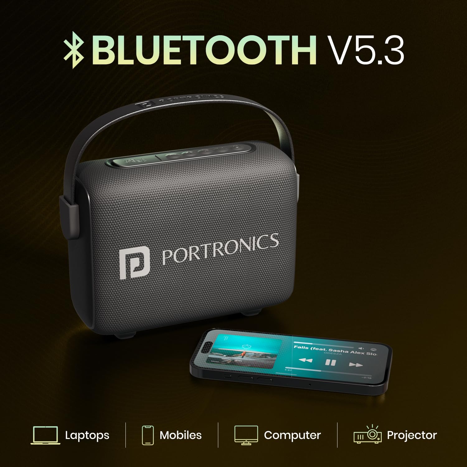  Portronics Resonate 2 14W Portable Bluetooth Speaker with Wireless Karaoke Mic & LED Sunset Projection Lights, Upto 5 Hours Playtime, Bluetooth 5.3V, Handsfree Calling, Type C Fast Charging (Black) 