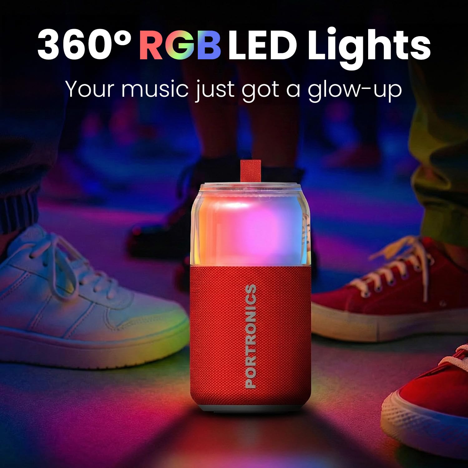  Portronics 10W Talk Six Can-Shaped Portable Bluetooth Speaker with Dual Wireless Karaoke Mic, Upto 4 Hours Playtime, 360° Degree RGB LED Light, Bluetooth V5.3, USB-A in Port, Type C Charging(Red) 