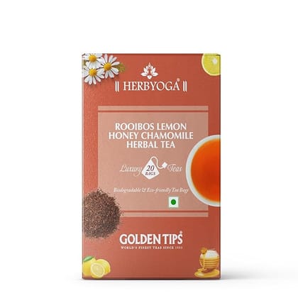 Golden Tips Rooibos Lemon Honey Chamomile Tea Caffeine-Free Herbal Blend with Chamomile, Rooibos, Natural Lemon & Honey Flavors, Smooth, Sweet, & Refreshing for Relaxation Anytime (40 Gram- 20 Cup)