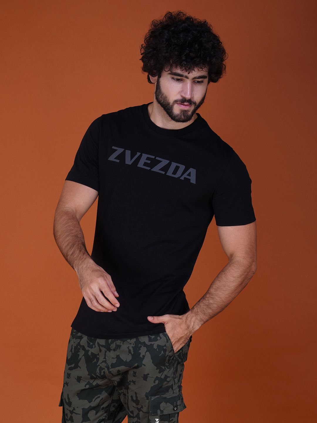 Men’s Round Neck Branded Cotton Jersey T-Shirt Black