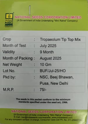 NSC FLOWER TROPAEOLUM TIP TOP MIX/ 10 gm TL SEEDS NSC FLOWER TROPAEOLUM TIP TOP MIX/ 10 gm TL SEEDS