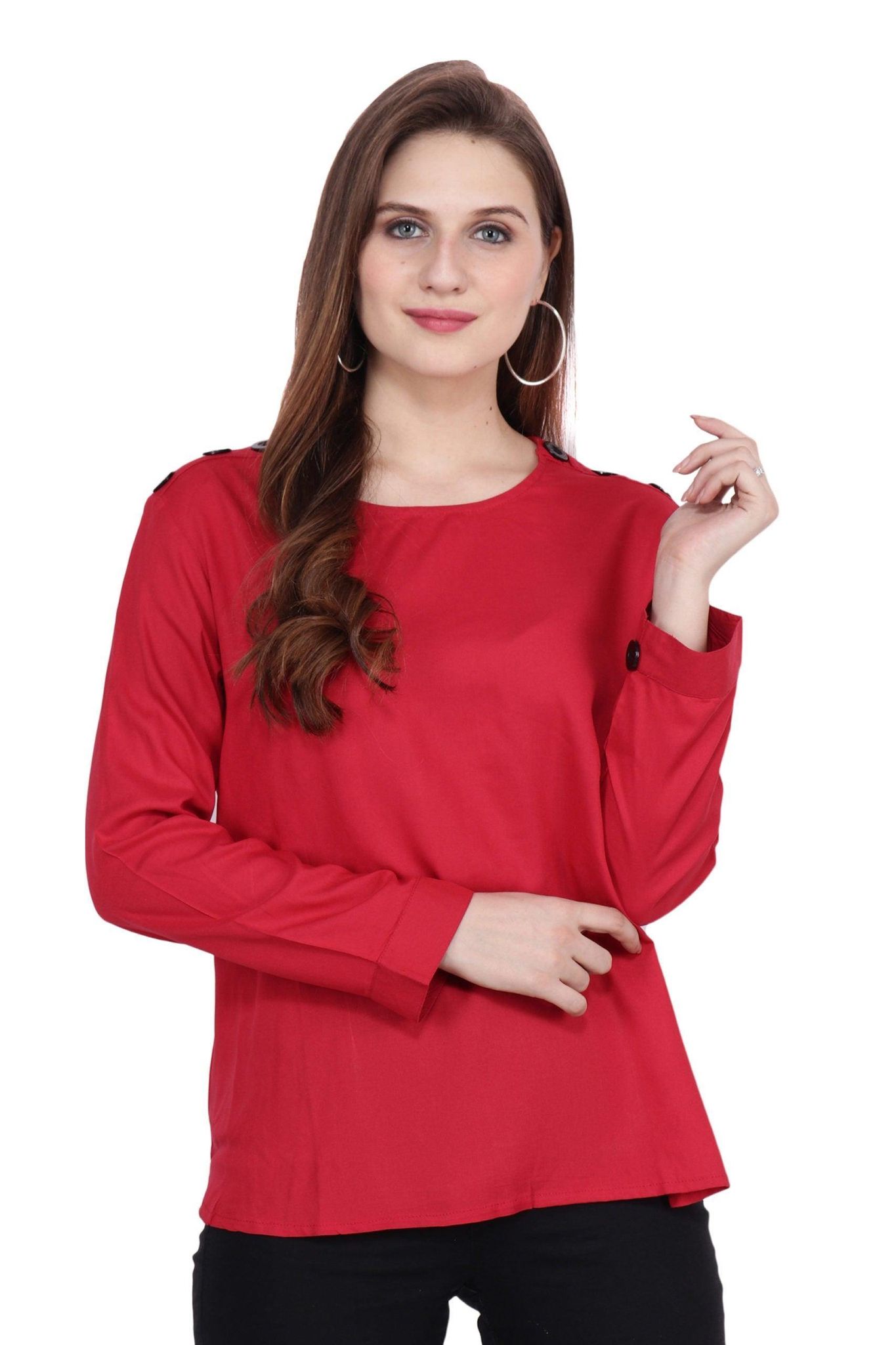 Red Solid Woven Top-L / Red