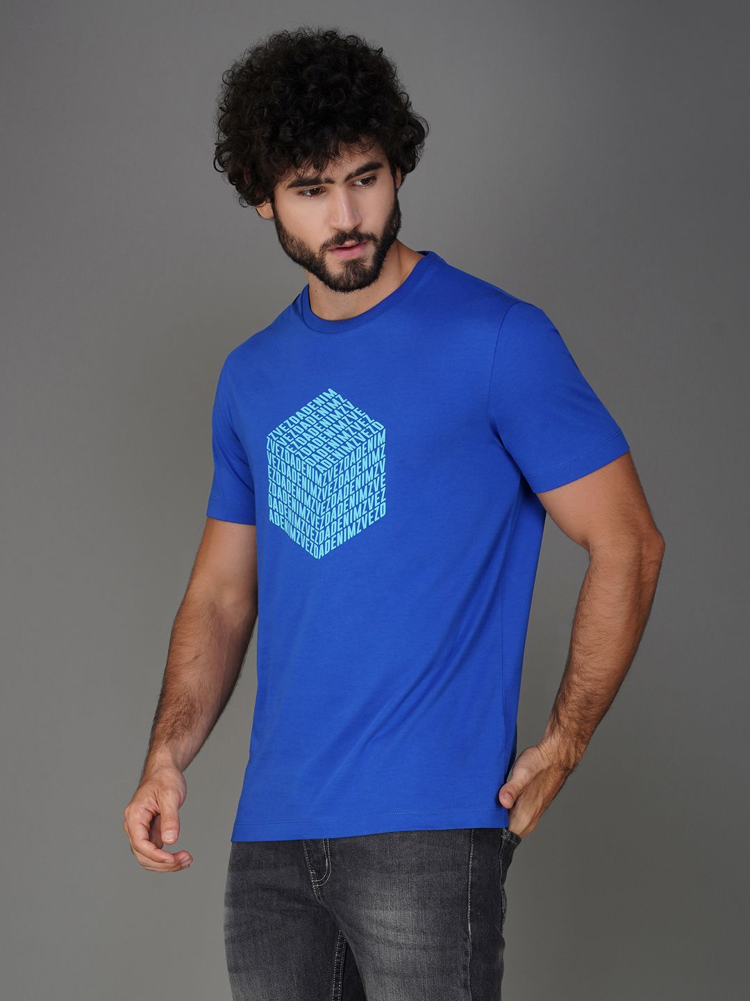 Men’s Branded Pure Cotton Tee Medium Blue