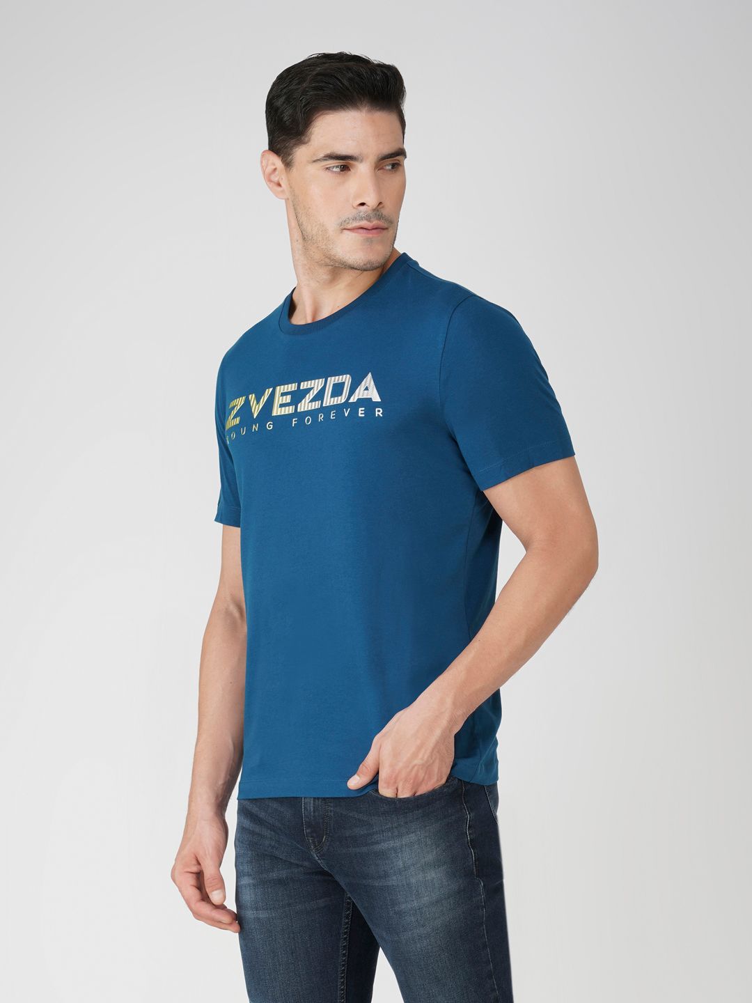 Men’s Trendy Branded Pure Cotton European Fit T-Shirt Blue