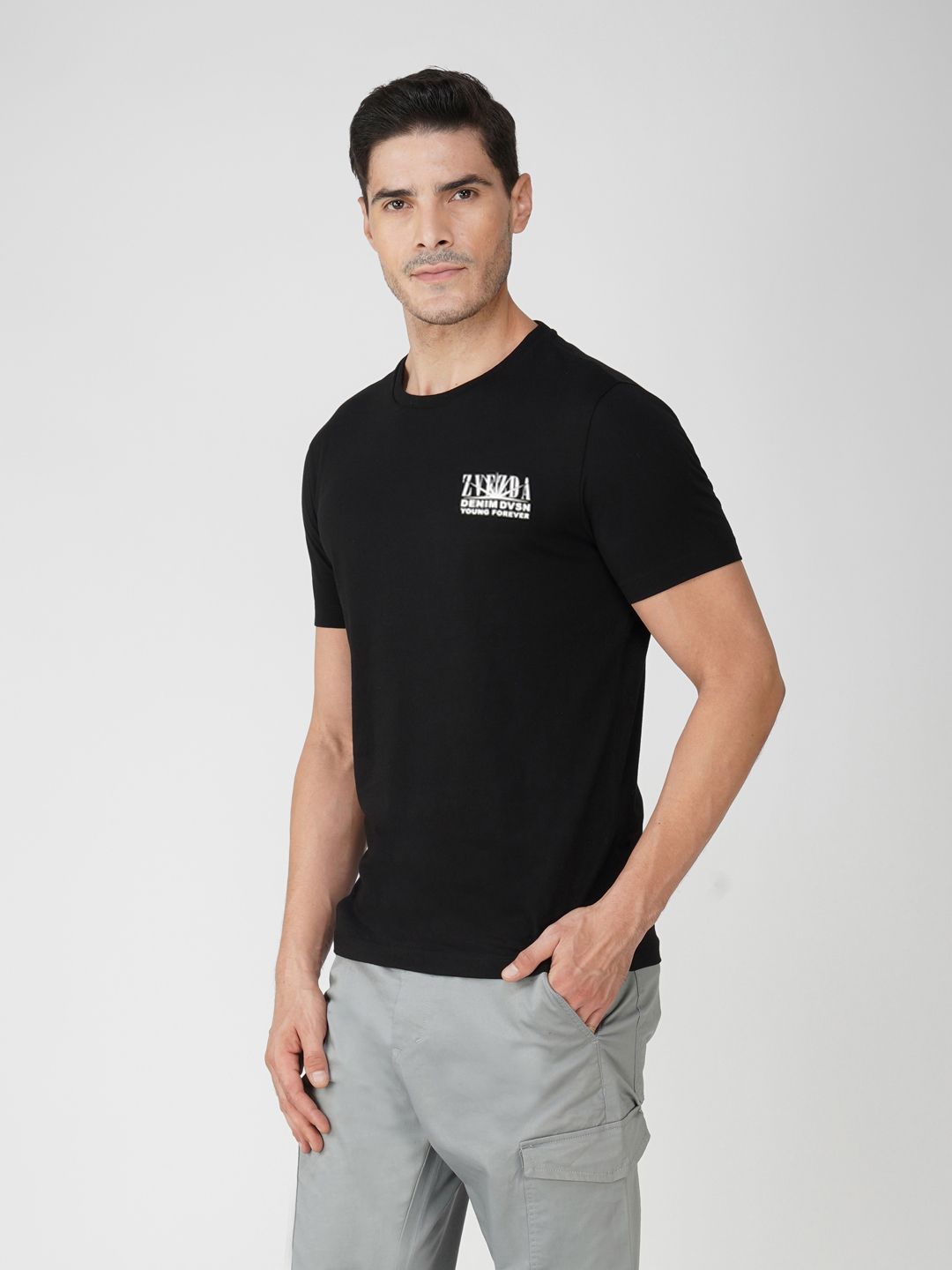 Round Neck Branded Cotton Jersey T-Shirt for Men Black