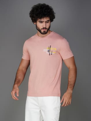 Men’s Branded Casual Wear Cotton Jersey Tee-Pink