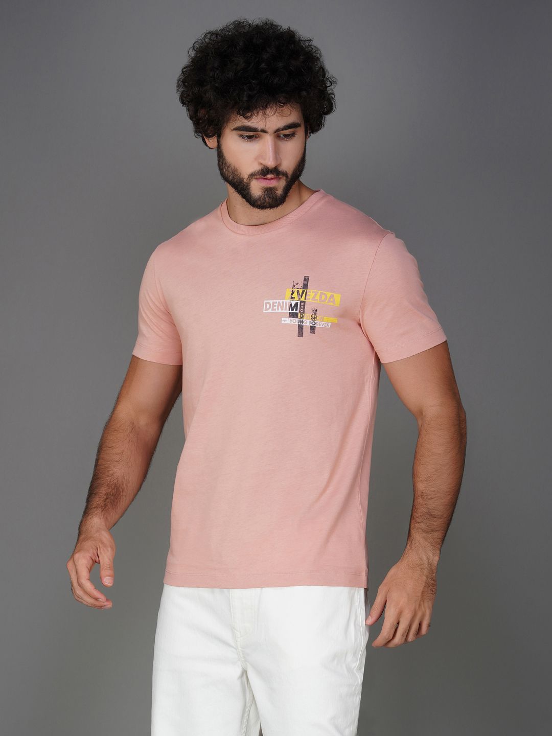 Men’s Branded Casual Wear Cotton Jersey Tee-Pink