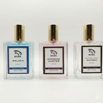 Red Vocal Aalien for Unisex, Extreme Jupiter for Women & White Oud Saffron Premium Perfume for Unisex Combo | Eau De Toilette | 3 x 50ml