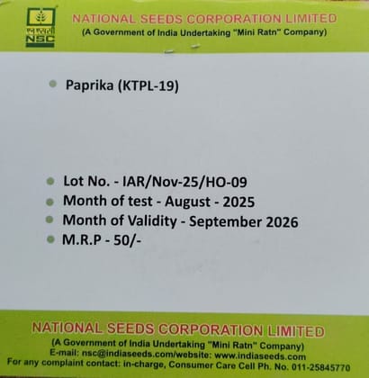 NSC Paprika, KTPL-19 Exotic Vegetable Variety NSC Paprika, KTPL-19 Exotic Vegetable Variety