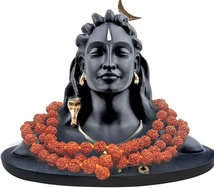 Shri Aadi Yogi Shiva Idol with Rudraksha Mala - Meditative Black Finish