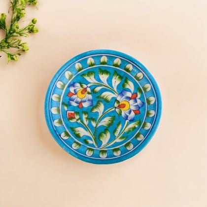 Blue Pottery Floral Pattern Decorative PlateTurquoise6