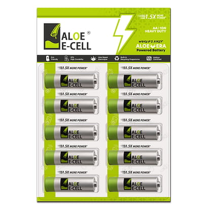 Aloe ECell Pack of 10 AA Batteries | 100% Eco-friendly | 20% Higher Durability | Leak Resistant | Non-Toxic | Suitable for Remotes, Toys, Clocks & Household Devices | Proudly Made in India
