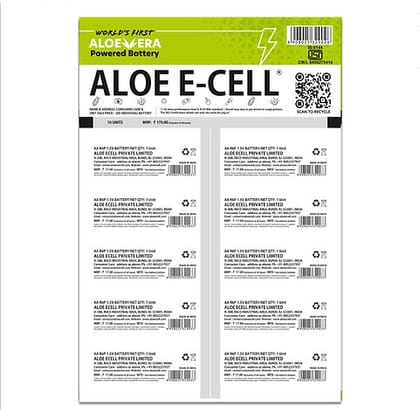 Aloe ECell Pack of 10 AA Batteries | 100% Eco-friendly | 20% Higher Durability | Leak Resistant | Non-Toxic | Suitable for Remotes, Toys, Clocks & Household Devices | Proudly Made in India