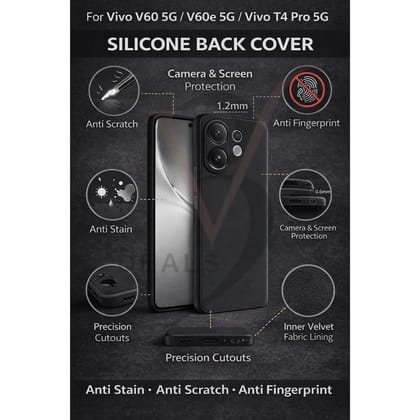 V3Deals Imported OG Silicone Protective Phone Case Compatible for Vivo V60 5G/V60e 5G/T4 Pro 5G, Black, Anti-Scratch, Anti-Fingerprint, Camera Protection V3Deals Imported OG Silicone Protective Phone Case Compatible for Vivo V60 5G/V60e 5G/T4 Pro 5G, Black, Anti-Scratch, Anti-Fingerprint, Camera Protection