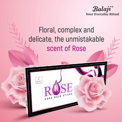 Balaji Rose Pure Natural Agarbatti Sticks for Premium Pure Fragrance Incense - 25 Sticks per Box (2 Box) 