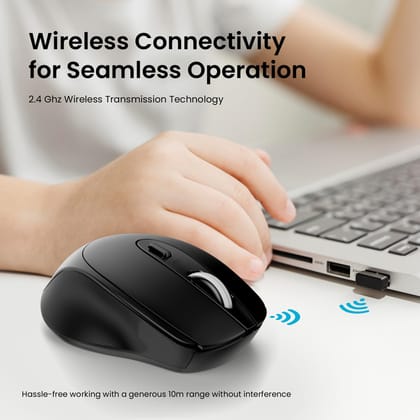 &nbsp;Portronics Toad 31 Wireless Mouse with 2.4 GHz Connectivity, USB Receiver, 10m Working Distance, Ergonomic Design, Auto Power Saving, Adjustable DPI for Laptop & PC (Black)&nbsp;