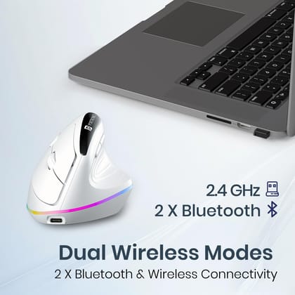 Portronics Toad Ergo 3 Ergonomic Wireless Mouse with RGB, 2400 DPI, Dual Mode BT & 2.4GHz Connectivity, Rechargeable Battery, 6 Buttons, Adjustable DPI, Silent Clicks&nbsp;