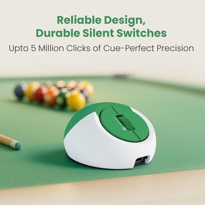 Portronics ToadPlay Billiard Mini Wireless Bluetooth Mouse with Dual Wireless Connectivity (BT + 2.4 GHz), Rechargeable Battery, Noise-Free Clicking, Multi-Device Pair, Adjust Sensitivity (Green)&nbsp;