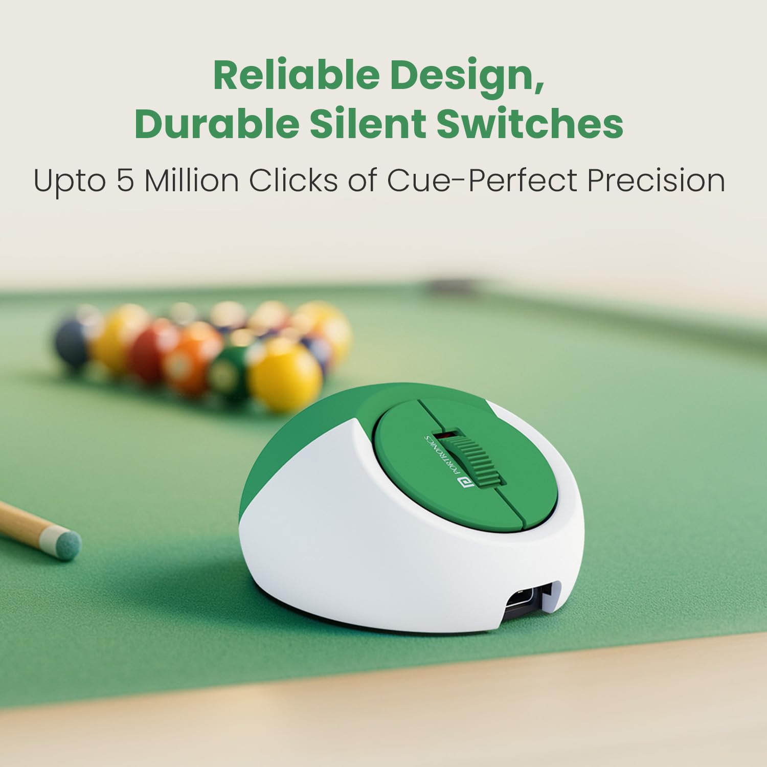 Portronics ToadPlay Billiard Mini Wireless Bluetooth Mouse with Dual Wireless Connectivity (BT + 2.4 GHz), Rechargeable Battery, Noise-Free Clicking, Multi-Device Pair, Adjust Sensitivity (Green)&nbsp;
