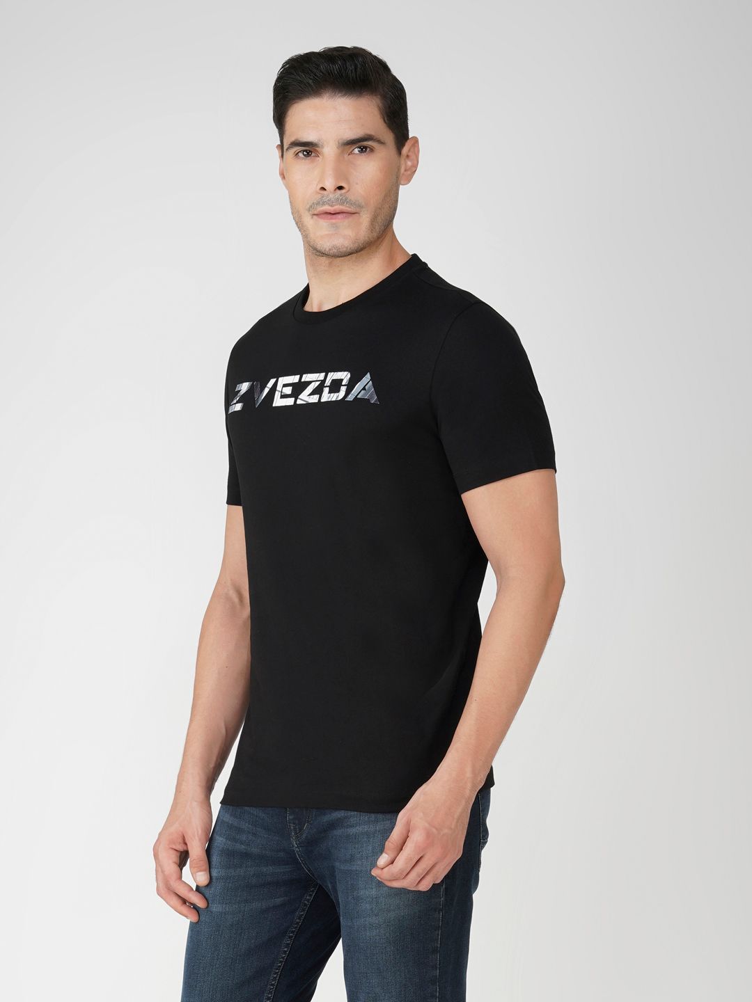 Men’s Pure Cotton Round Neck Branded T-Shirt-Black