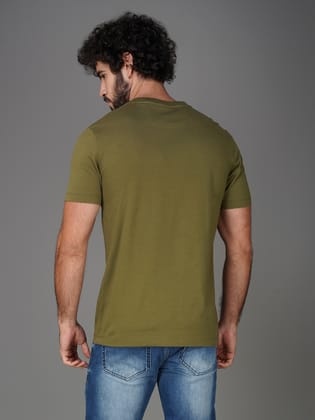 Men’s Pure Cotton Round Neck Branded T-Shirt-Olive