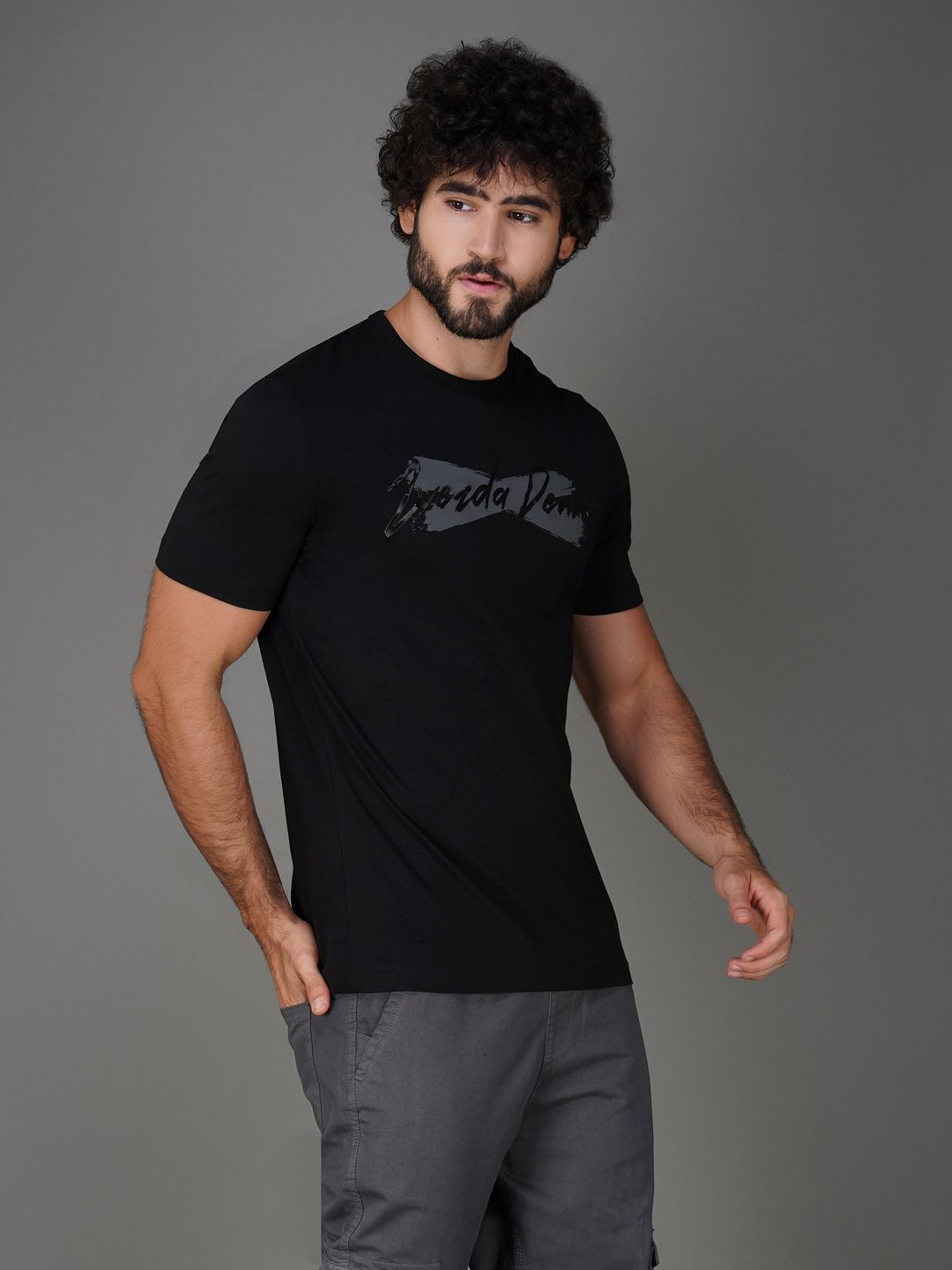 Men’s Breathable Pure Cotton Branded T-Shirt-Black