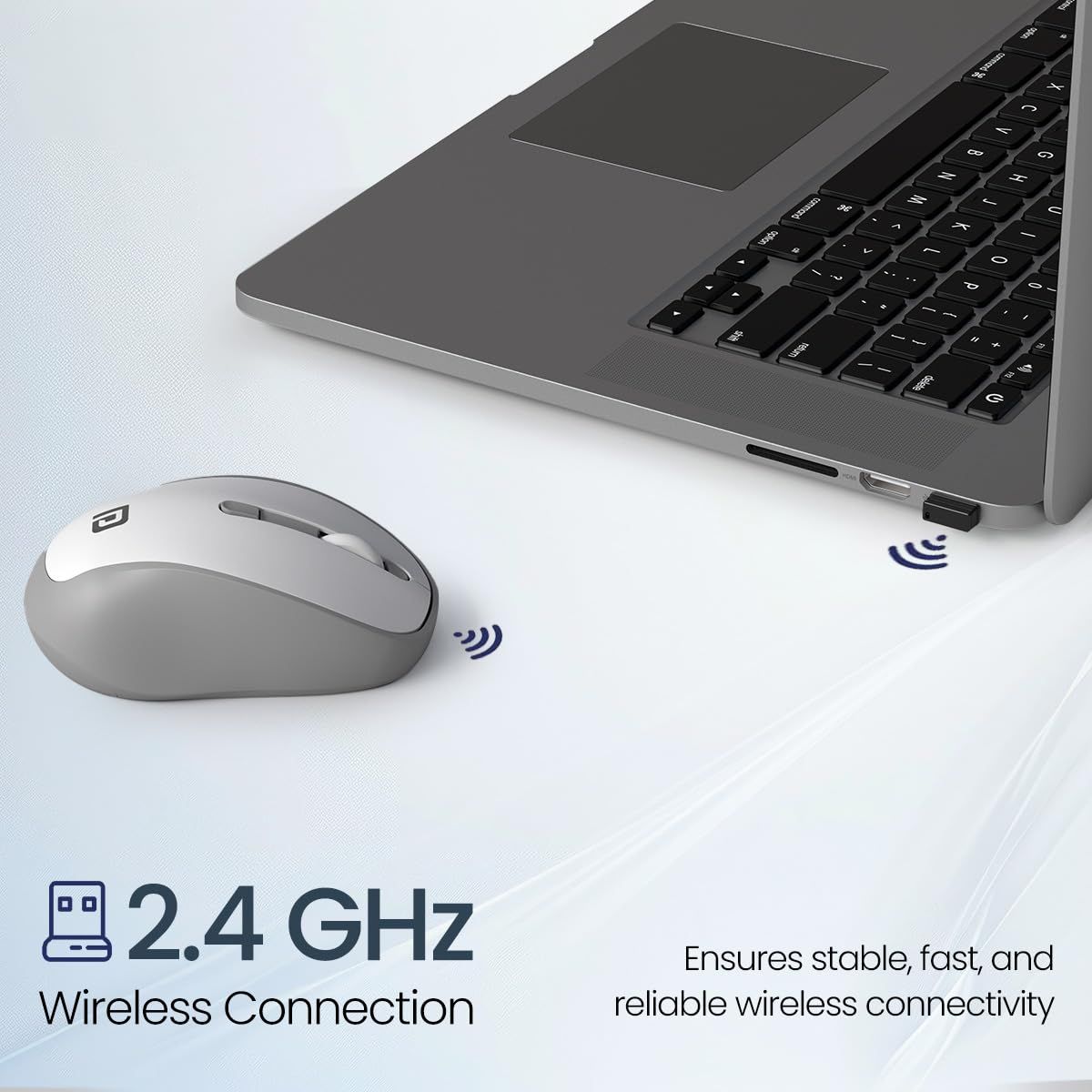 Portronics Toad 34 Wireless Mouse with 2.4 GHz Wireless, Adjustable Sensitivity, USB Receiver, Ergonomic Design, for Laptops, Desktops PC, Mac (Grey)