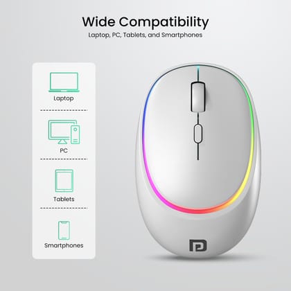 Portronics Toad IV Bluetooth Mouse with 2.4 GHz Wireless (Dual Connectivity), Rechargeable, Connect up to 3 Devices, RGB Lights, Adjustable Optical DPI, for Laptop, PC, Tablet, Smartphone (White)&nbsp;