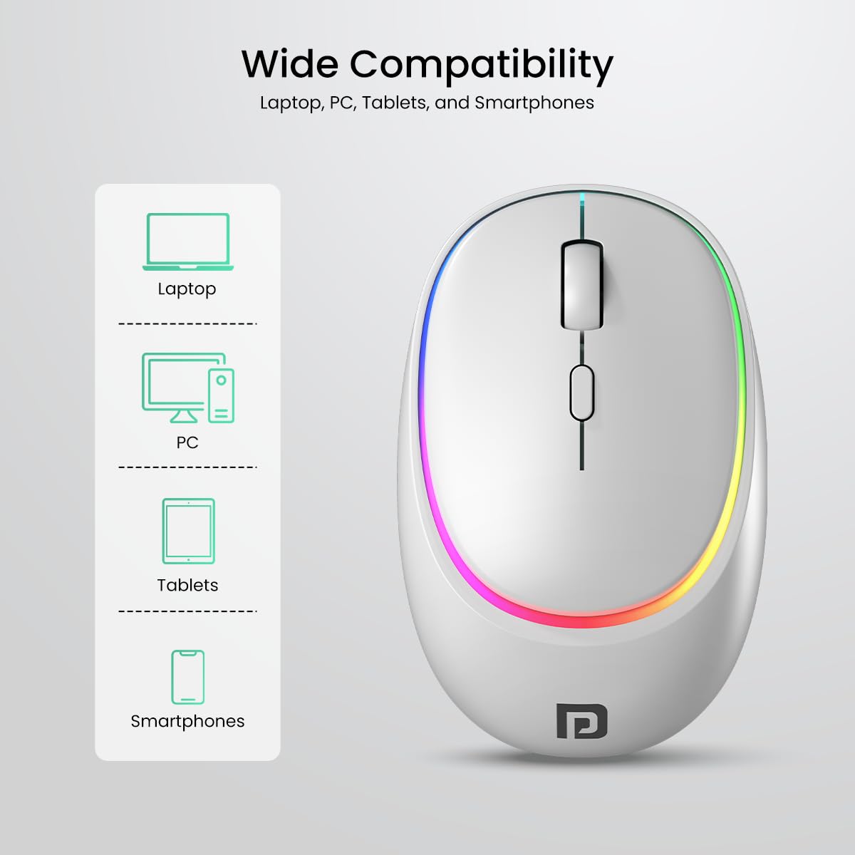Portronics Toad IV Bluetooth Mouse with 2.4 GHz Wireless (Dual Connectivity), Rechargeable, Connect up to 3 Devices, RGB Lights, Adjustable Optical DPI, for Laptop, PC, Tablet, Smartphone (White)&nbsp;