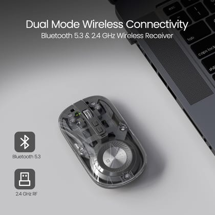 Portronics Toad 8 Transparent Wireless Bluetooth Mouse with Dual Wireless (BT + 2.4 GHz), Rechargeable Battery, Noise-Free Clicking, Show/Hide Desktop, Multi-Device Pair, Adjust Sensitivity (Purple)&nbsp;