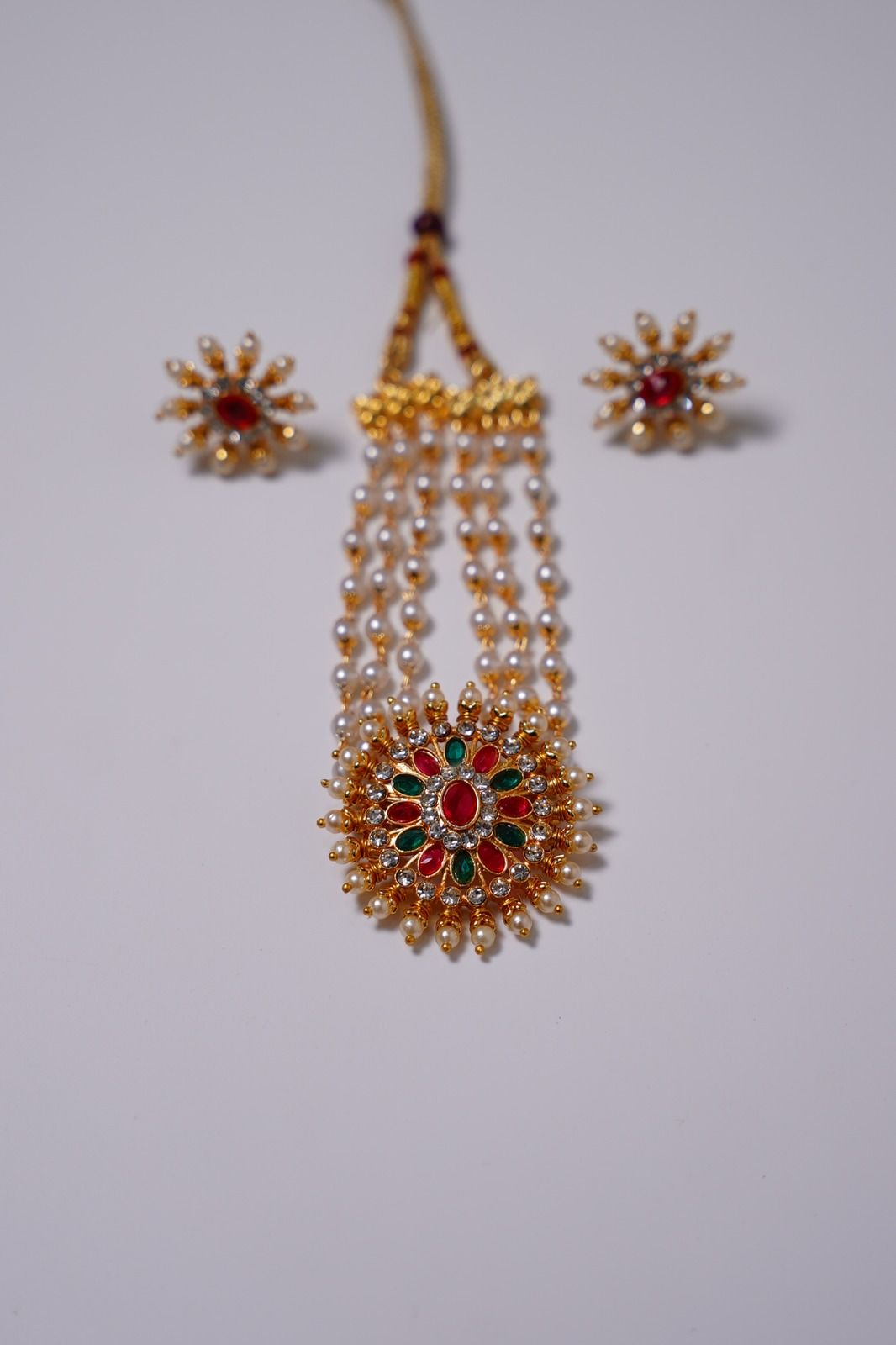 Handwork Kemp Chakra Pendant 3 Line Pearl Mala Set