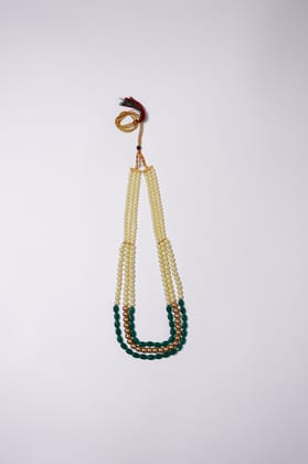 Handwork Oomph Green Pearls & Kundan Ethnic Mala Long Necklace Set