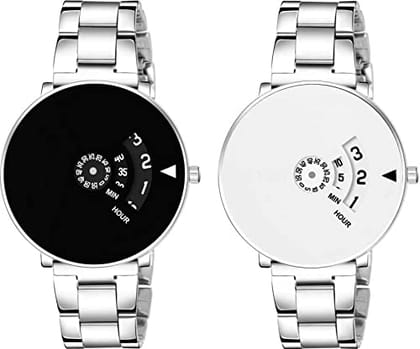 White & Black Metal Analog Men's Watch